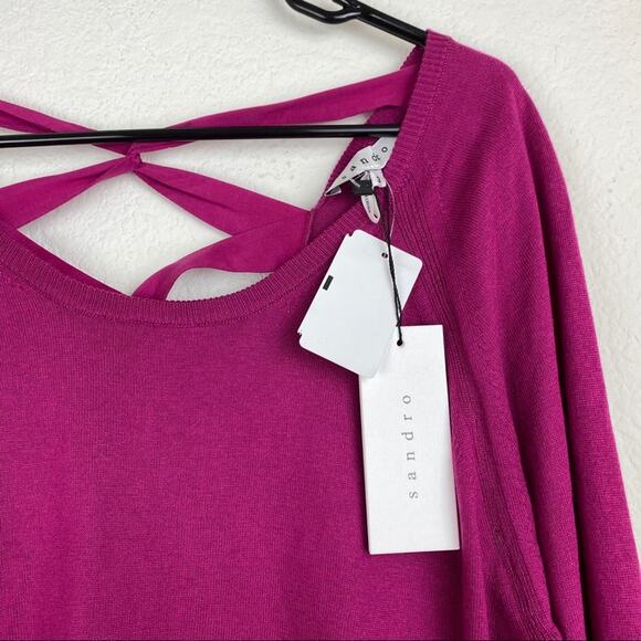 NWT Sandro Silk Blend Light Weight Pink Sweater W/ Criss Cross US 8 - Picture 2 of 10